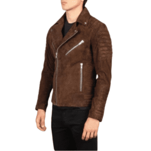 French Armand Mocha Suede Biker Jacket - Shouldar Side