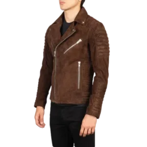 French Armand Mocha Suede Biker Jacket - Side