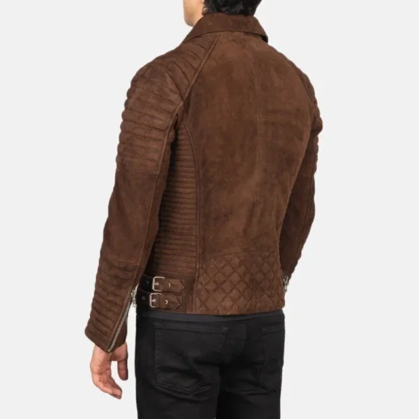 French Armand Mocha Suede Biker Jacket - Back Side