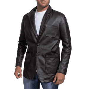 Men Leather Blazer Wine Black - Front Side