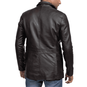 Men Leather Blazer Wine Black - Back Side