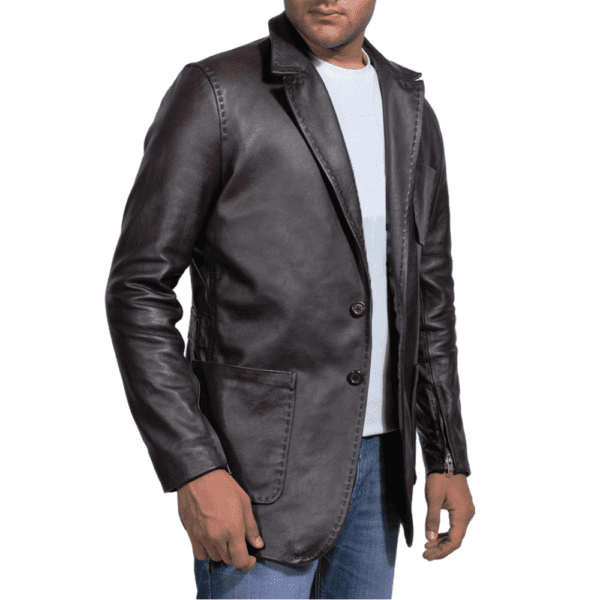 Men Leather Blazer Wine Black - Front Side