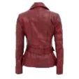 Women’s Distressed Biker Jacket Burgundy - Front