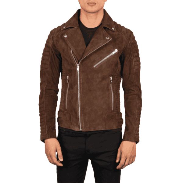 French Armand Mocha Suede Biker Jacket - Front Side