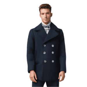 Classic Melton Wool US Navy Pea Coat Front Model Side