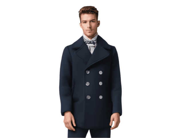 Classic Melton Wool US Navy Pea Coat Front Model Side