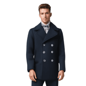 Classic Melton Wool US Navy Pea Coat Front Model Side