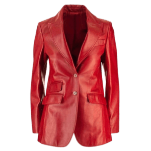 Dynasty S04 Fallon Carrington Red Leather Blazer FRONT SIDE