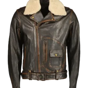 Elon Musk Brown Leather Biker Jacket font side