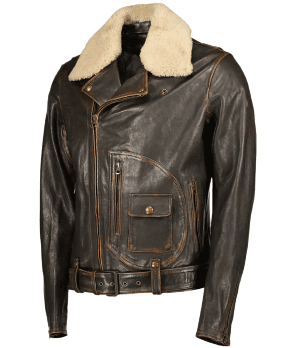 Elon Musk Brown Leather Biker Jacket side pocket side