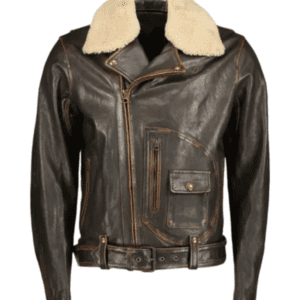 Elon Musk Brown Leather Biker Jacket font side