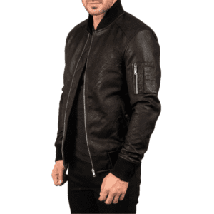 Bomia Ma-1 Distressed Black Leather Bomber Jacket Pocket side