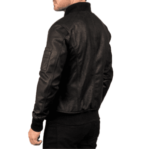 Bomia Ma-1 Distressed Black Leather Bomber Jacket Back Side