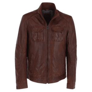 Mens Sheep Leather Jacket Red Brown Jason FRONT SIDE