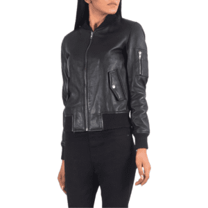 Ava Ma-1 Black Leather Bomber Jacket side size