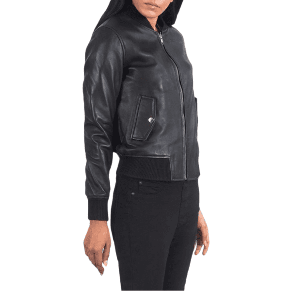 Ava Ma-1 Black Leather Bomber Jacket side size