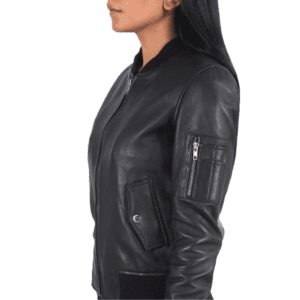 Ava Ma-1 Black Leather Bomber Jacket side pocket size