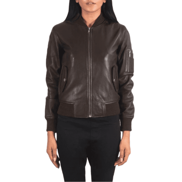 Ava Ma-1 Brown Leather Bomber Jacket front side