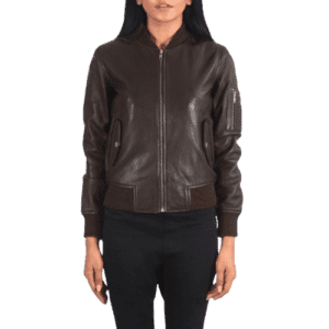 Ava Ma-1 Brown Leather Bomber Jacket zipped side