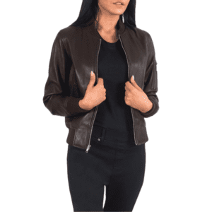 Ava Ma-1 Brown Leather Bomber Jacket front unzip side