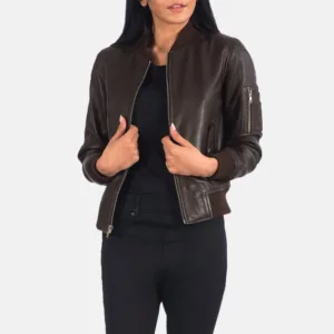 Ava Ma-1 Brown Leather Bomber Jacket side unzip side