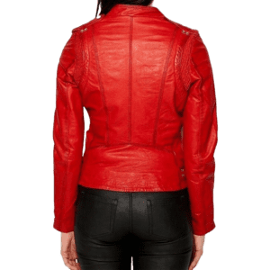 Womens Cafe Racer Leather Motorcycle Jacket Red back side