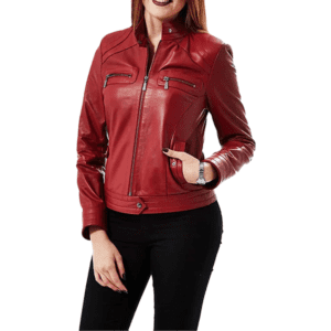 Ruby Women’s Red Leather Vintage Classic Jacket Front Side