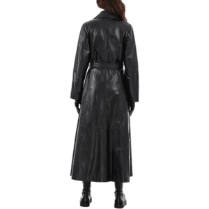 Alisa Women’s Black Leather Trench Coat Back Side