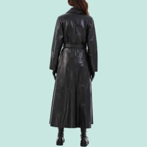 Alisa Women’s Black Leather Trench Coat Back Side