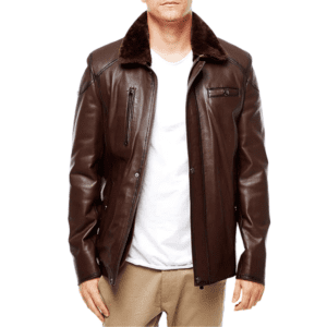 Bernard Men’s Chestnut Leather Blackout Jacket Front Side