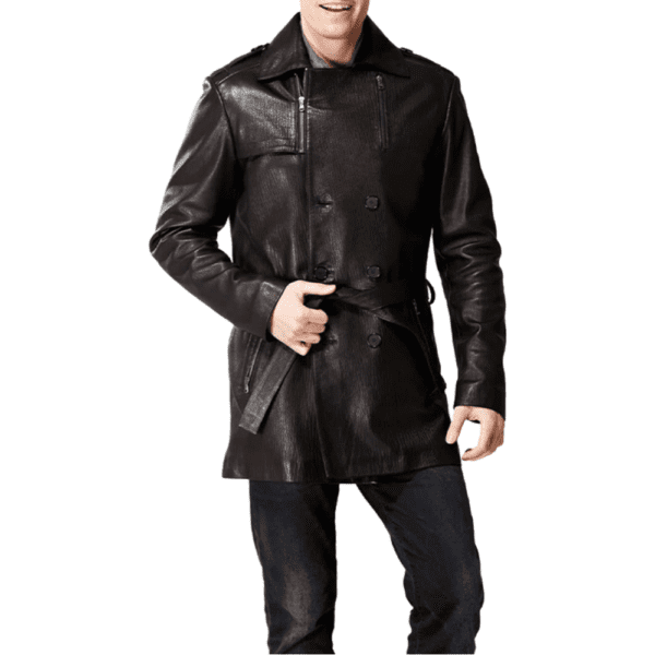 Men’s Brown Leather Bonnet Classic Coat Front Side