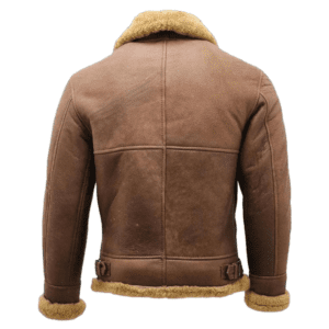 Mens Brown B3 Shearling Sheepskin WW2 Bomber Leather Flying Aviator Back Side