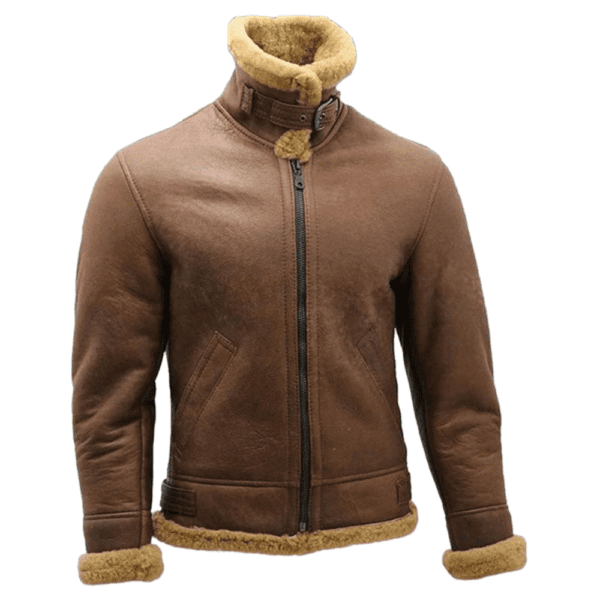 Mens Brown B3 Shearling Sheepskin WW2 Bomber Leather Flying Aviator Front Side