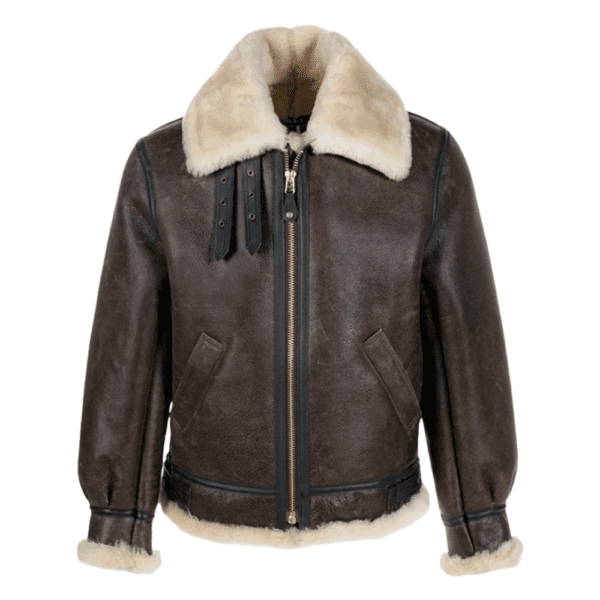 Classic B-3 Sheepskin Leather Bomber Jacket Front Side