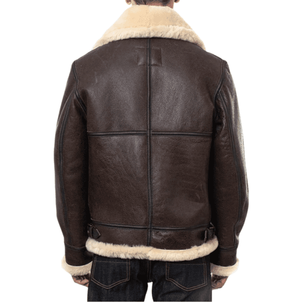 Classic B-3 Sheepskin Leather Bomber Jacket Back Side