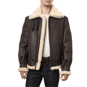 Classic B-3 Sheepskin Leather Bomber Jacket Front Side