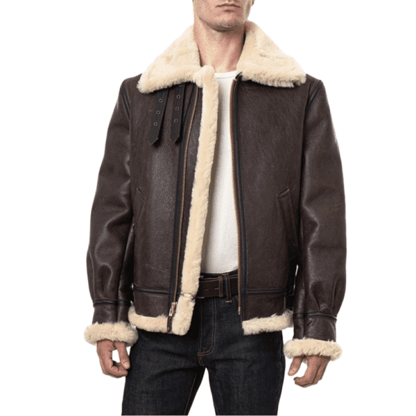 Classic B-3 Sheepskin Leather Bomber Jacket Front Side