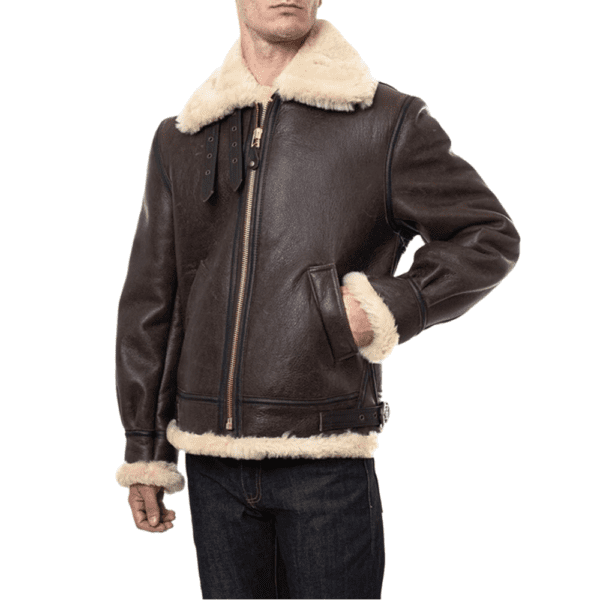 Classic B-3 Sheepskin Leather Bomber Jacket Front Side