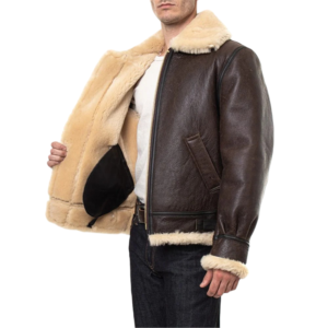 Classic B-3 Sheepskin Leather Bomber Jacket Right Hand Side