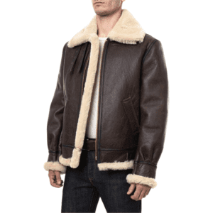 Classic B-3 Sheepskin Leather Bomber Jacket Front Side