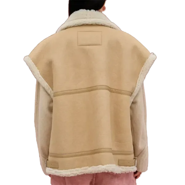 Womens Camel Thick Fur Sheepskin Shearling Leather Back Side