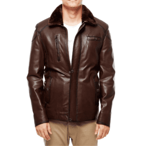 Bernard Men’s Chestnut Leather Blackout Jacket Front Side