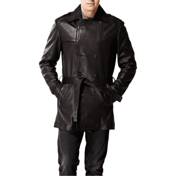 Men’s Brown Leather Bonnet Classic Coat Front Side