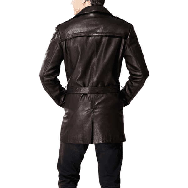 Men’s Brown Leather Bonnet Classic Coat back Side