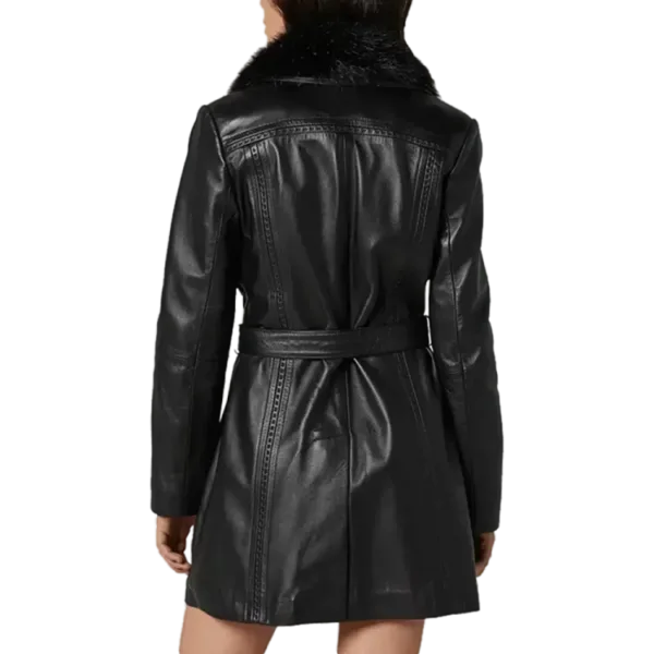 Milano Women’s 100% Real Black Leather Coat Back Side