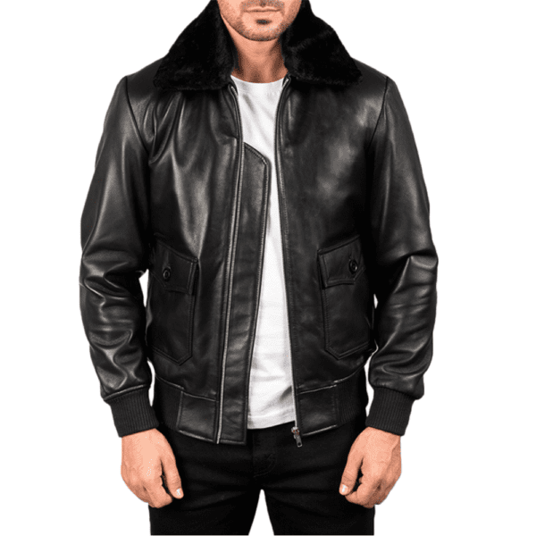 Airin G-1 Black Leather Bomber Jacket Front Side