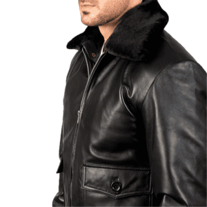 Airin G-1 Black Leather Bomber Jacket Shoulder Side