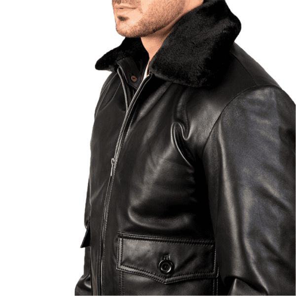 Airin G-1 Black Leather Bomber Jacket Shoulder Side