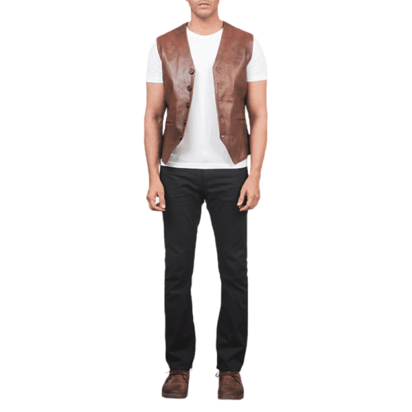 Auden Brown Leather Vest Front Side