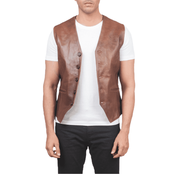 Auden Brown Leather Vest Front Side